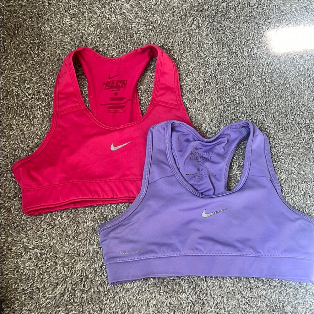 Nike Fuchsia and Lavender Sports Bras - Kids M/L